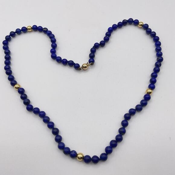 Lapis Lazuli Necklace 14k Gold Beads/Clasp 18” Round 5mm - Picture 6 of 7